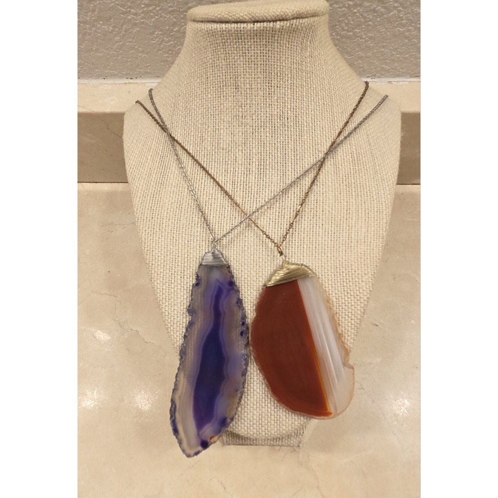 2 Coldwater Creek Agate Pendant Necklaces 31"